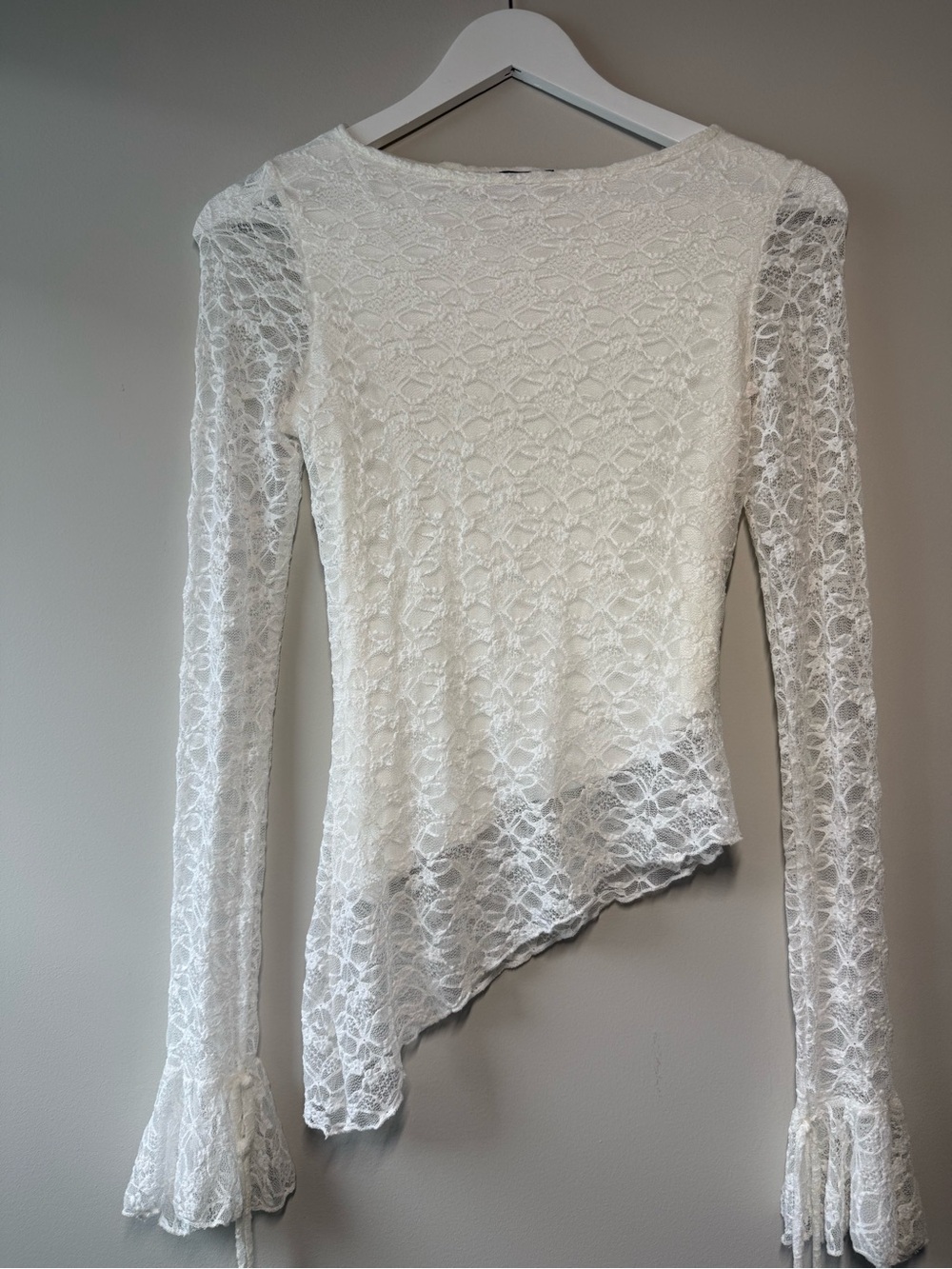 White Lace Asymmetrical Long-Sleeve Top See You Monday